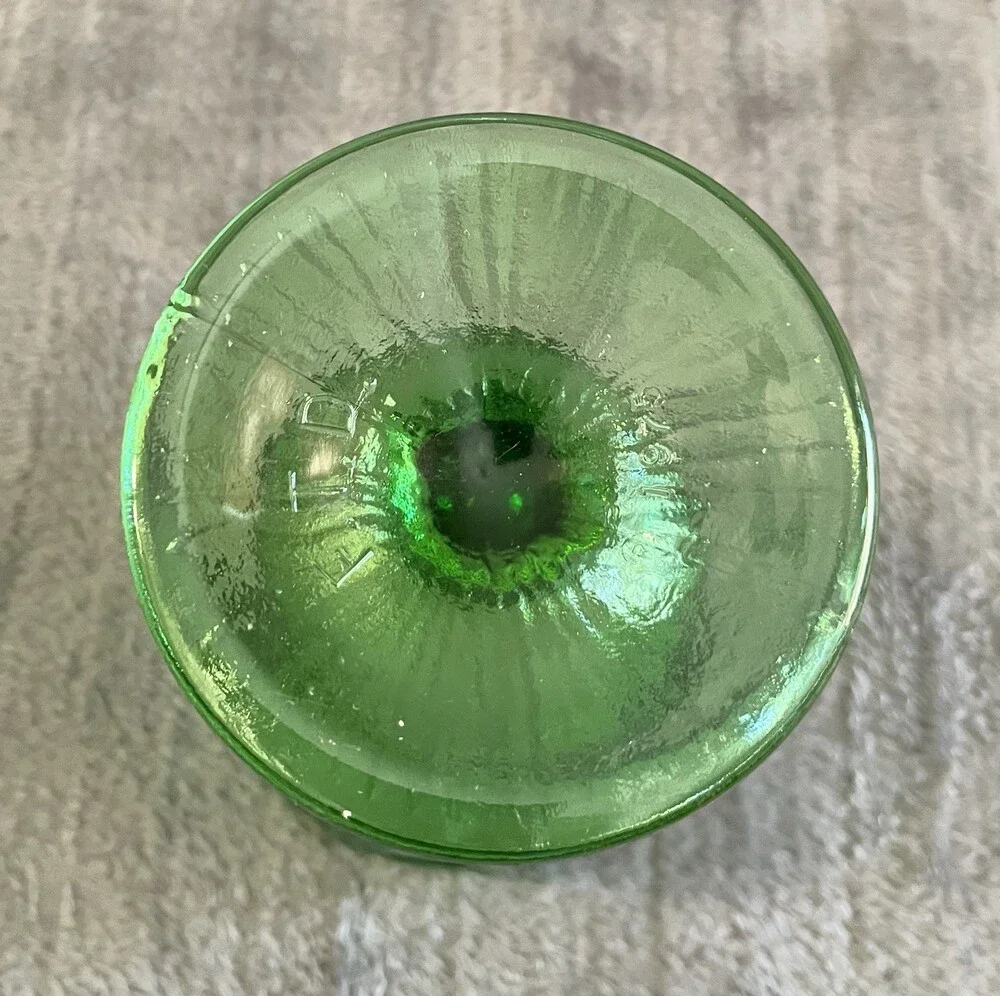 Vintage 1975 FTD Embossed Oak Leaf Avocado Green Glass Planter Vase Goblet Cup